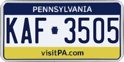 PA license plate KAF3505