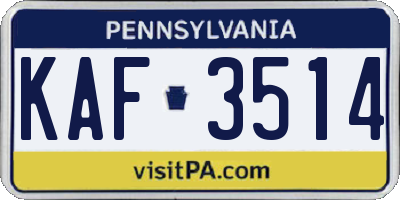 PA license plate KAF3514