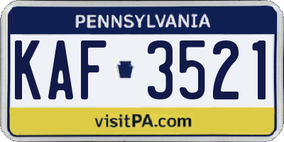 PA license plate KAF3521