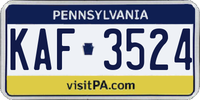 PA license plate KAF3524