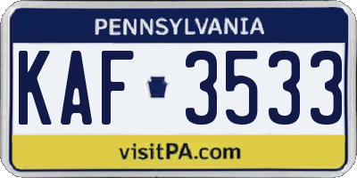 PA license plate KAF3533