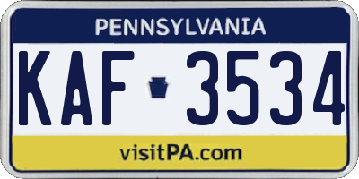 PA license plate KAF3534