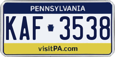PA license plate KAF3538
