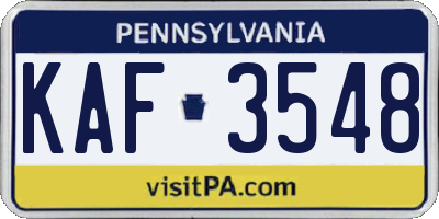 PA license plate KAF3548