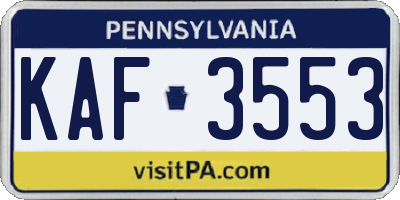PA license plate KAF3553