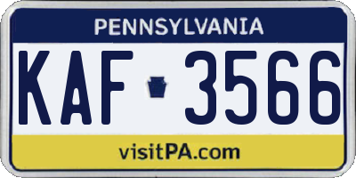 PA license plate KAF3566