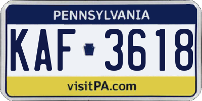 PA license plate KAF3618