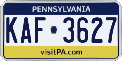 PA license plate KAF3627
