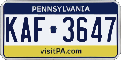 PA license plate KAF3647
