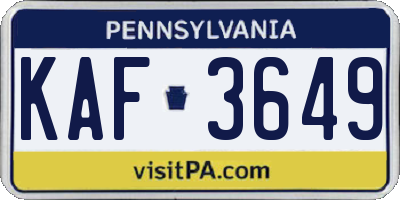 PA license plate KAF3649
