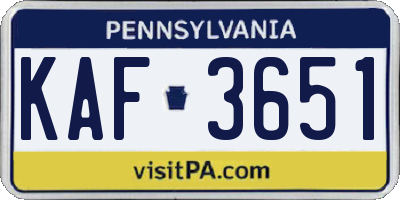 PA license plate KAF3651