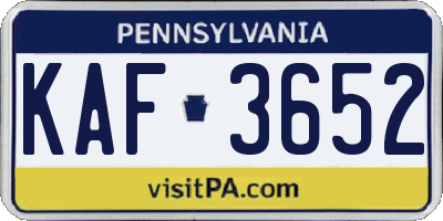 PA license plate KAF3652