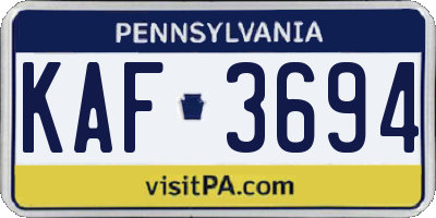 PA license plate KAF3694