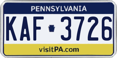 PA license plate KAF3726