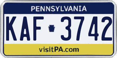 PA license plate KAF3742