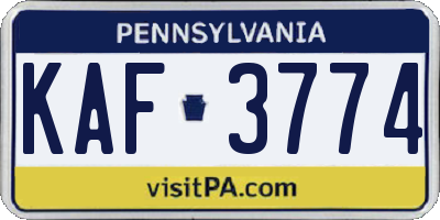 PA license plate KAF3774