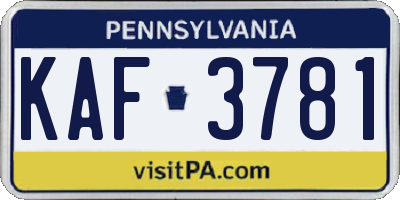 PA license plate KAF3781