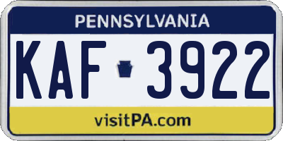 PA license plate KAF3922