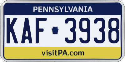 PA license plate KAF3938