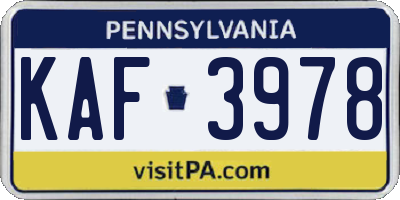 PA license plate KAF3978
