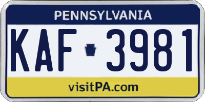 PA license plate KAF3981