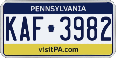 PA license plate KAF3982