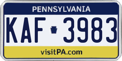 PA license plate KAF3983