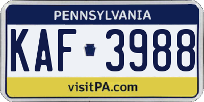 PA license plate KAF3988