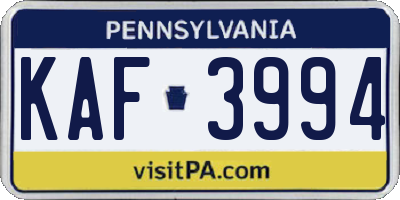 PA license plate KAF3994