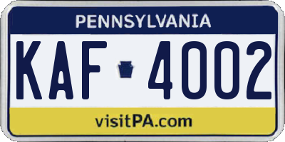 PA license plate KAF4002