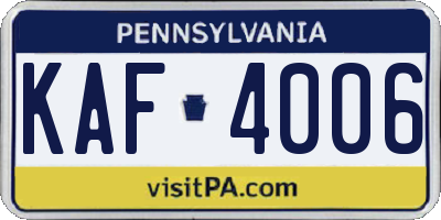 PA license plate KAF4006