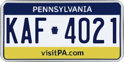 PA license plate KAF4021