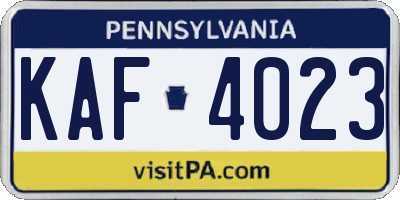 PA license plate KAF4023