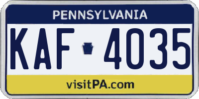 PA license plate KAF4035
