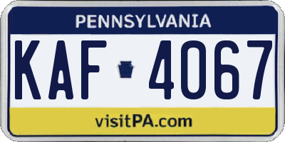 PA license plate KAF4067