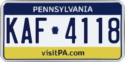 PA license plate KAF4118