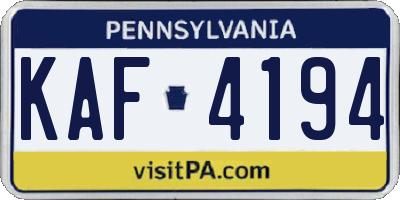PA license plate KAF4194