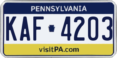 PA license plate KAF4203