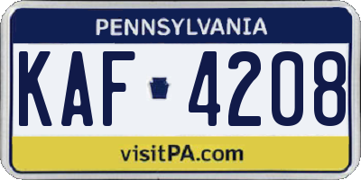 PA license plate KAF4208