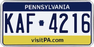 PA license plate KAF4216