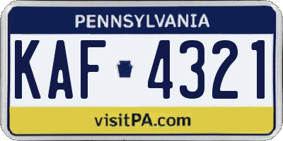 PA license plate KAF4321