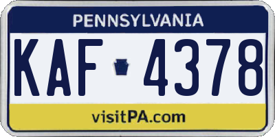 PA license plate KAF4378
