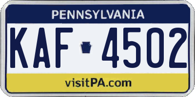 PA license plate KAF4502