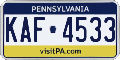 PA license plate KAF4533