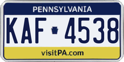 PA license plate KAF4538