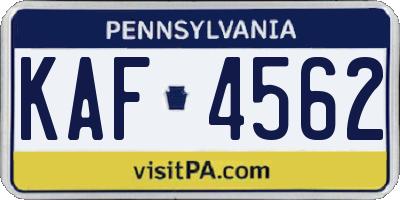 PA license plate KAF4562