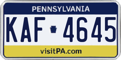 PA license plate KAF4645