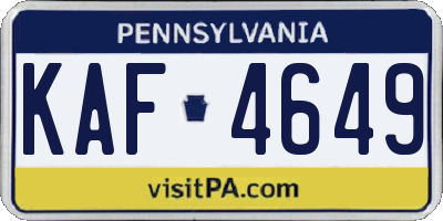 PA license plate KAF4649