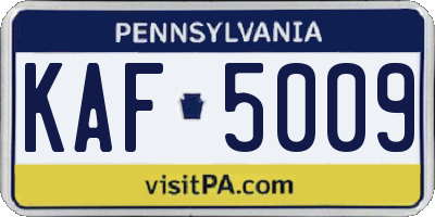 PA license plate KAF5009