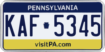 PA license plate KAF5345